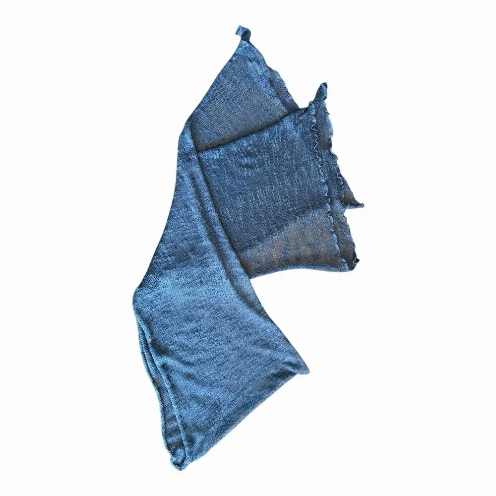 Vintage Blue Handwoven Silk Scarf Lightweight Open Weave Wrap Artisan Scarf